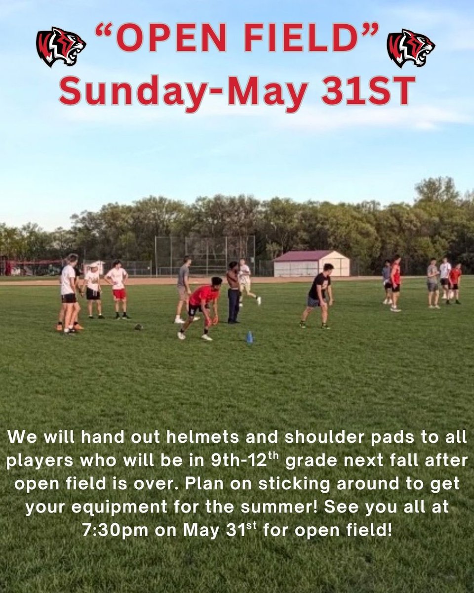 bptigerfb's tweet photo. Due to Memorial Day weekend, there will be no open field this Sunday night. We will see all of you next Sunday! Have a great long weekend! https://t.co/o1KaOZPMNp