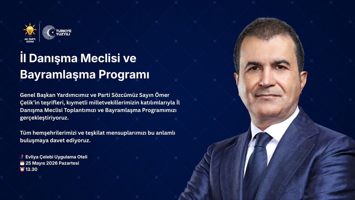 MZekiAc's tweet photo. Genel Başkan Yardımcımız Sn.Ömer Çelik’in teşrifleri ve kıymetli milletvekillerimizin katılımlarıyla İl Danışma Meclisi Toplantımızı ve Bayramlaşma Programımızı gerçekleştiriyoruz.

Tüm hemşehrilerimizi ve teşkilat mensuplarımızı bu anlamlı buluşmaya davet ediyoruz. https://t.co/OzrmIKoic9