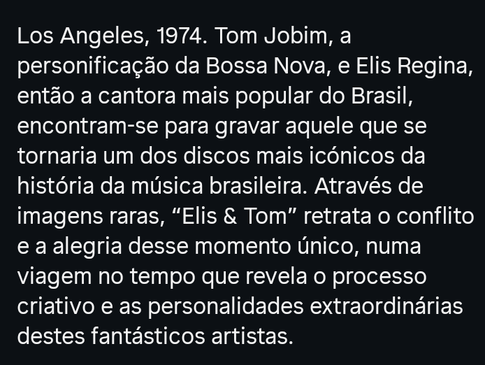 Pcb1410233's tweet photo. Elis&amp;Tom
One of the best documentaries.
Ever.
About two of the best musicians and singers.
Ever.
Elis is beautiful, her voice hits your soul like no one.
Tom is...a genius.
Brilliant. Emotional. Historical. https://t.co/LpM5Vw8vc2