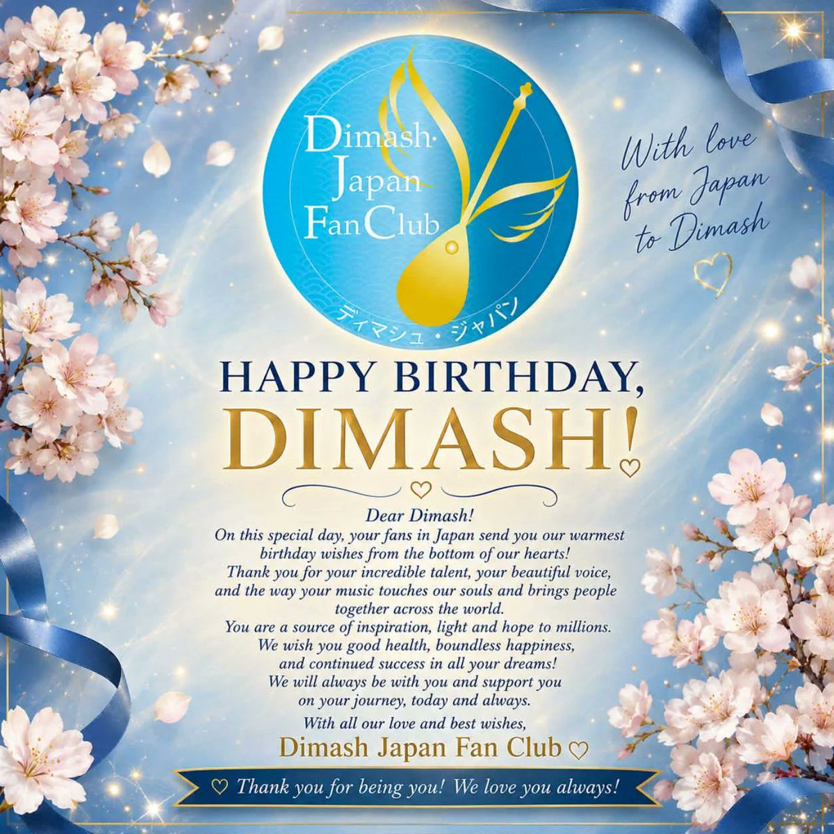 DimashJAPAN_FC's tweet photo. ✨親愛なる #ディマシュ !✨

この特別な日に、日本のファン一同より心からの誕生日のお祝いを申し上げます!

あなたの素晴らしい才能、美しい歌声、そしてあなたの音楽が私たちの魂に触れ、世界中の人々を結びつけてくれることに感謝します。…続く
👉👉👉
https://t.co/pkHlZBYJmk https://t.co/XgJhzVXQaI