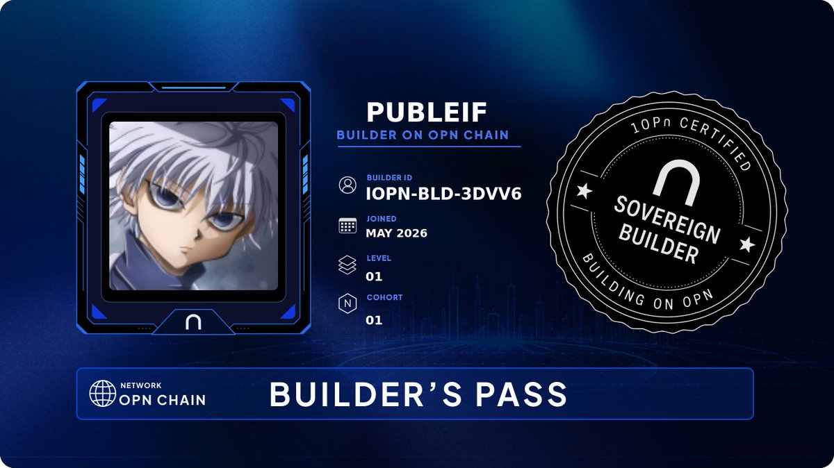 BismarckTaylor's tweet photo. Just claimed my Builder's Pass on @IOPn_io. 🛠️
On OPN Chain, I don't claim what I built. The chain proves it.
Deploying soon.
Accelerate ⋂ https://t.co/RqvVMW7pNA