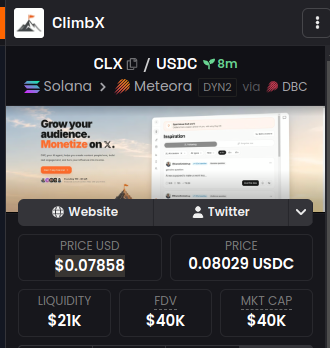 DanielSmidstrup's tweet photo. BONDED ON DEX ✅

ClimbX just crossed $50k market cap

This is only the beginning.
Appreciate everyone riding with us 🤝 https://t.co/HniPcLxBcn