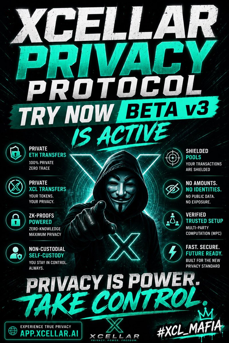 XCL_MAFIA_'s tweet photo. The next big crypto narrative won’t just be AI.
And it won’t just be privacy.

It will be the COMBINATION of both 👀

🤖 Autonomous AI trading networks
🔒 Private settlement infrastructure
⚙️ Self-feeding liquidity ecosystems
💰 ETH rewards
🔥 Deflationary buybacks & burns

That’s exactly what https://t.co/p2PNrFjYQd + https://t.co/Sh3QffaDf2 are building MULTIPLE narratives ONE ecosystem Xcellar 

While most projects are still selling memes and hype…
This ecosystem already has:

✅ Working ZK ETH privacy transfers
✅ Autonomous MITES, CORES & SWARMS
✅ AI-driven liquidity infrastructure
✅ Stablecoin privacy in development

Think bigger.

When AI agents begin moving capital autonomously…
Do you really think they’ll want every transaction publicly exposed on-chain forever? 👀

Privacy + AI = the next major infrastructure wave.

And the market hasn’t fully realised it yet. 💎

$1 PER $XCL is FUD 

#XCL #SENT #AI #Privacy #XCL_MAFIA