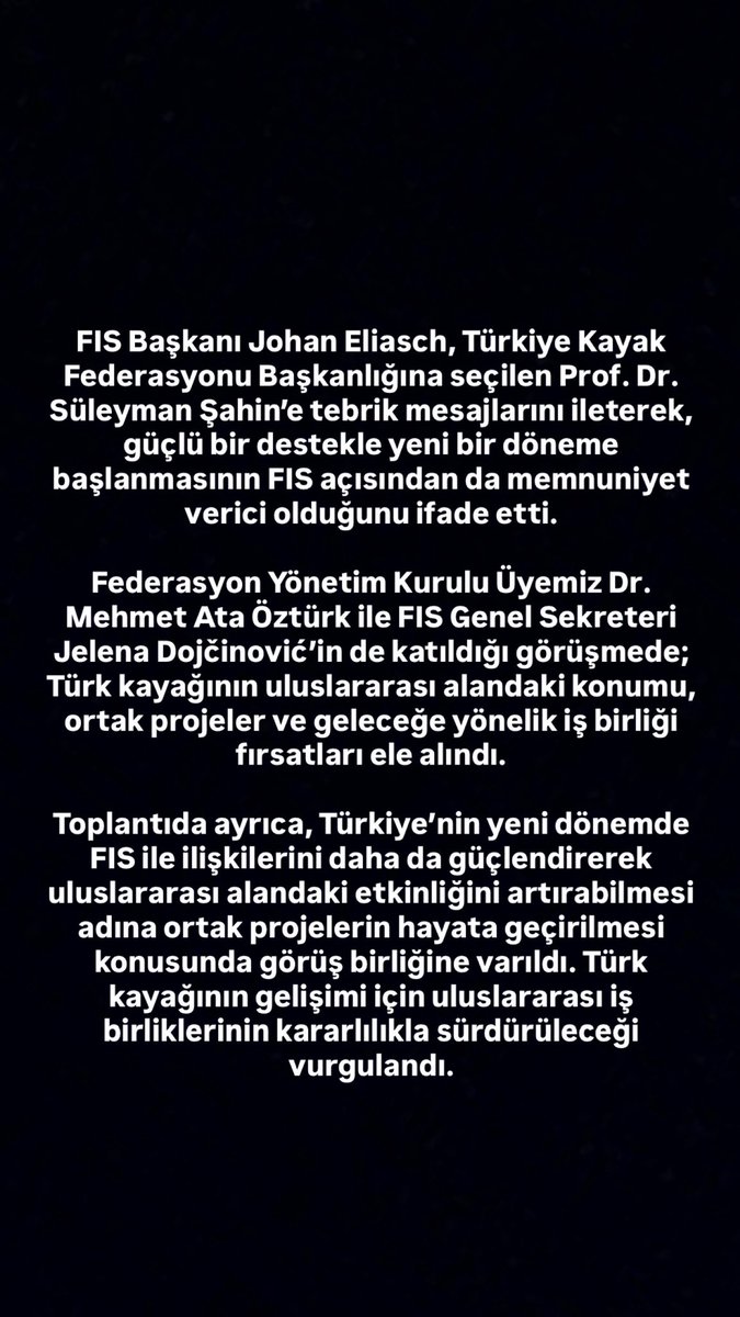 kayakfed's tweet photo. FIS Başkanı Johan Eliasch, Türkiye Kayak Federasyonu Başkanlığına seçilen Prof. Dr. Süleyman Şahin’e tebrik mesajlarını ileterek, güçlü bir destekle yeni bir döneme başlanmasının FIS açısından da memnuniyet verici olduğunu ifade etti. https://t.co/dbGmh7J2yy