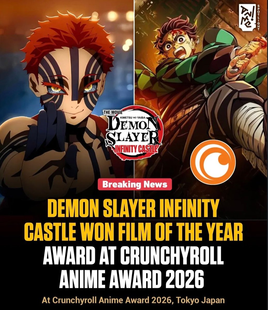 animeposts's tweet photo. Demon Slayer: Infinity Castle has won anime film of the year https://t.co/lmZ1661pjz
