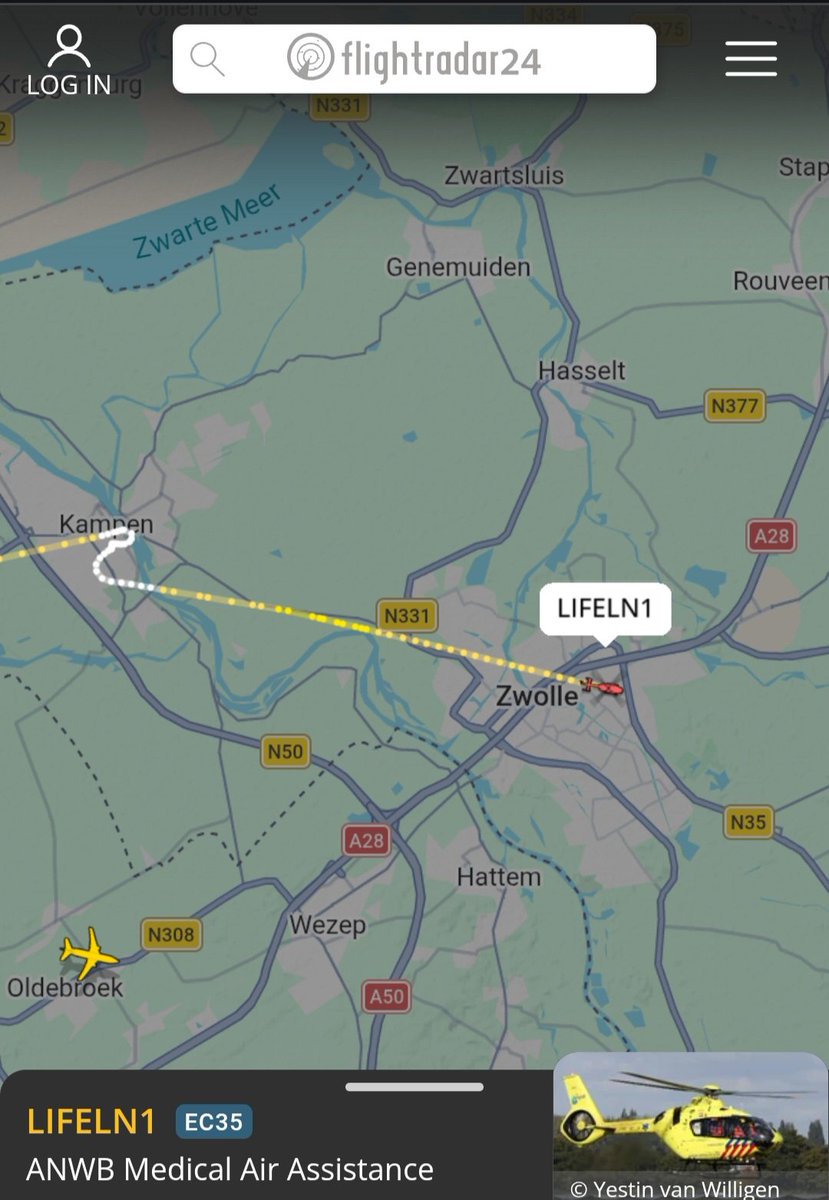 SDHTW's tweet photo. Zaterdag 23-05-2026 13:03 uur vertrek Lifeliner1  uit Kampen i.v.m. situatie Burgwal. 13:08 Uur landing Isala ZKH Zwolle. #Kampen, #Zwolle, #Lifeliner1, #Lifeln1, #Burgwal. https://t.co/oZJ7gdh2Qy
