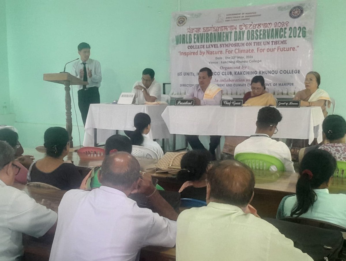 DOECCManipur's tweet photo. Symposium held at Kakching Khunou College on the United Nations theme for World Environment Day, “Inspired by Nature. For Climate. For Our Future,” on 23 May 2026. https://t.co/envOhL00Mm