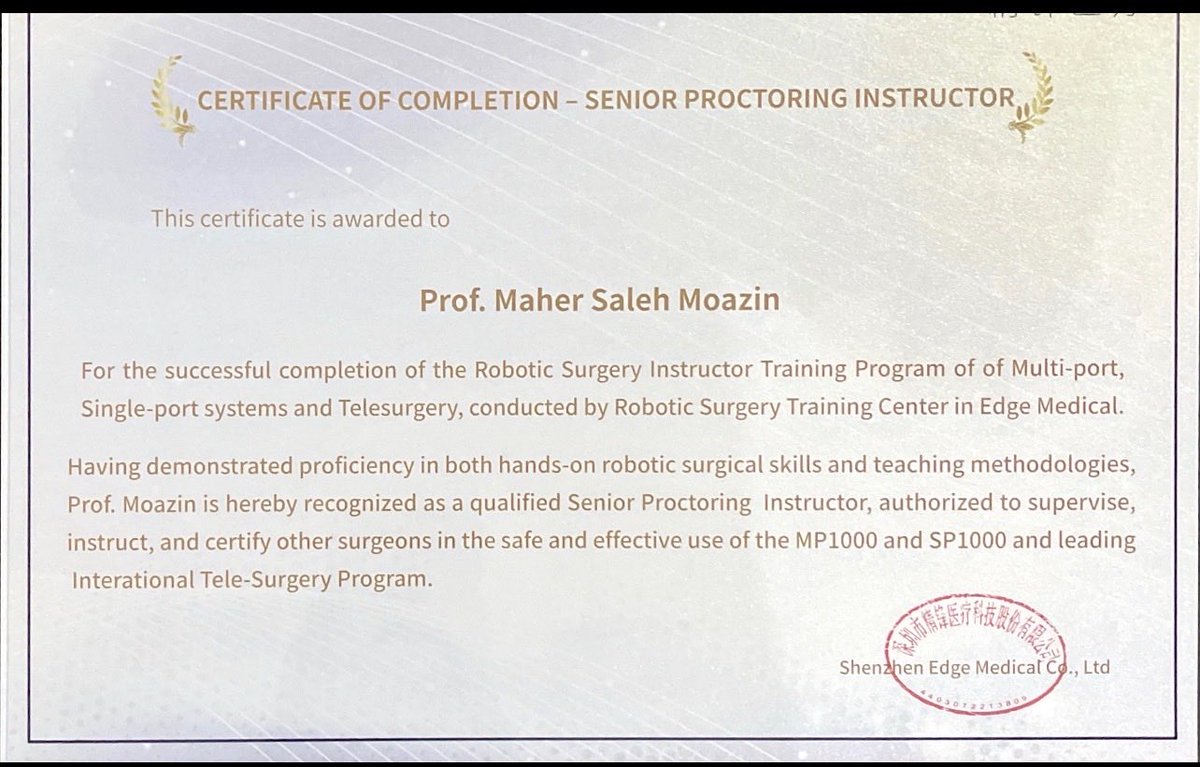 mmoazin's tweet photo. أعتز بحصولي على الاعتماد كمدرب في الجراحات الروبوتية متعددة واحادي الاذرع ، و الجراحات الروبوتية عن بُعد، في خطوة تعكس تطور الكفاءات السعودية في التقنيات الجراحية المتقدمة.كل الشكر لقيادتنا الرشيدة حفظها الله، التي جعلت من دعم الابتكار والتميّز الطبي أولوية وطنية. https://t.co/TWF1aDerj1
