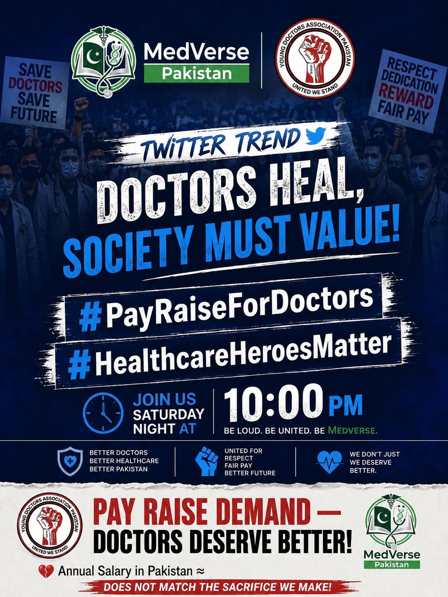 MedVerse_Pakist's tweet photo. #PayRaiseForDoctors
#HealthcareHeroesMatter
#MedVersePakistan
#RespectDoctors
#SaveHealthcare
#DoctorsDeserveBetter https://t.co/ZNixTb3kzD