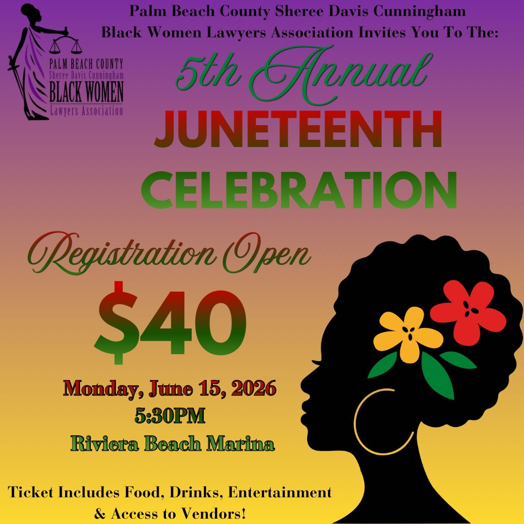 SDCBWLA's tweet photo. A celebration of freedom deserves an unforgettable night. ✨ Come celebrate Juneteenth with music, community, culture.  connection and SDCBWLA at the Riviera Beach Marina! 🖤💚❤️💜

🎟️ Registration - Link in Bio: $40
📅 Monday, June 15, 2026 | 5:30 PM https://t.co/H4LH1lRCYr