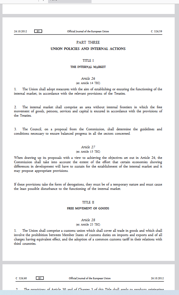 ReallyMrSteve's tweet photo. @disasterhistory @UKLabour @Conservatives There is no option of rejoining the Single Market &amp; Customs Union first and saving the tricky bit for later.

You only have to read TFEU from Art.26 to understand why- it's an easy read. https://t.co/P5mIH7aHqk