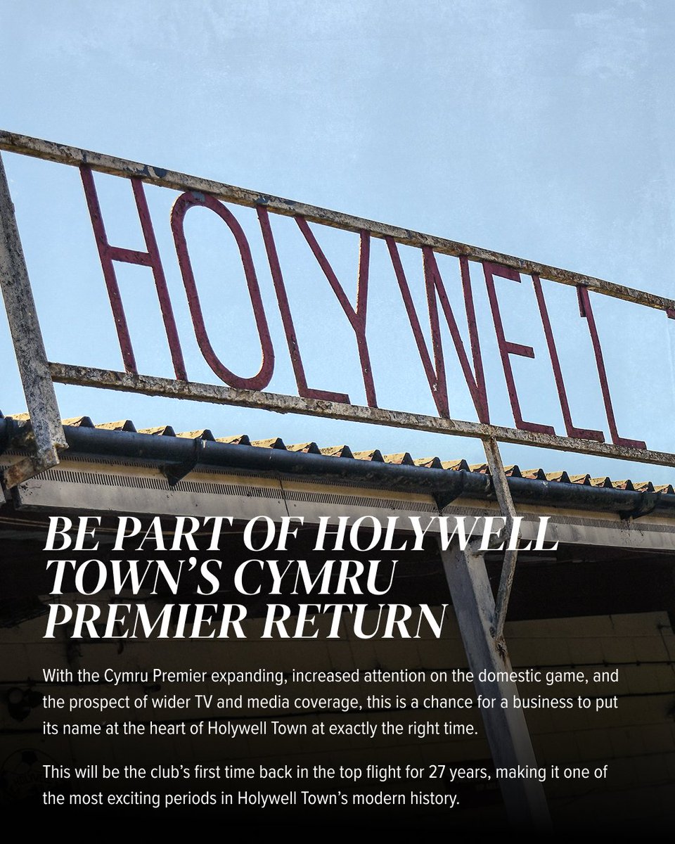 HolywellTownFC's tweet photo. Sponsor Halkyn Road.

Holywell Town are back in the top flight for the first time in 27 years.

A major opportunity for local visibility, matchday exposure and wider media coverage.

Email commercial@holywelltownfc.co.uk https://t.co/JEzNY0W5VN