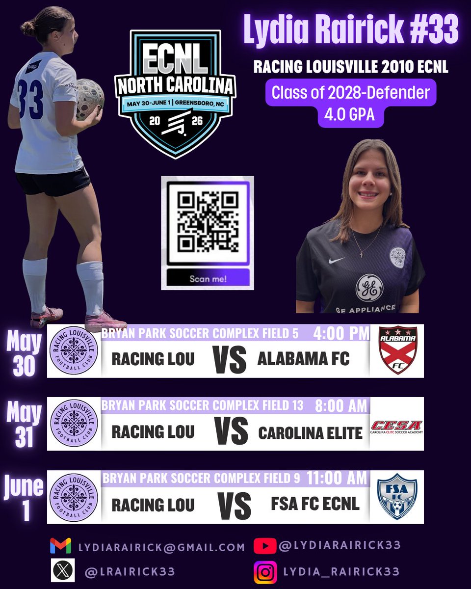 LRairick33's tweet photo. Only one week away! Can't wait for the @ECNLgirls event in North Carolina and to compete with @Racing2010ECNL!  See you on the sidelines!

@LouCityAcademy @TheECNL @ImYouthSoccer @TopDrawerSoccer @TheSoccerWire @PrepSoccer 
#ECNLGirls #classof2028 https://t.co/FV6QC9Iz3n