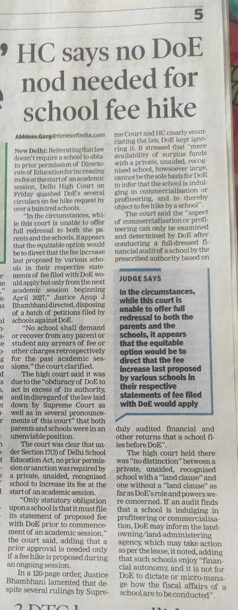 apra2602's tweet photo. न्यायालय का यह आदेश शिक्षा के व्यावसायीकरण और कामकाजी वर्ग के अभिभावकों के शोषण को बढ़ावा देने वाला है। यह बेहद निराशाजनक व हतोत्साहित करने वाला है।
2016 में दो-न्यायाधीशों की बेंच ने स्पष्ट किया था, DDA की ज़मीन पर बने स्कूलों को फीस बढ़ाने से पहले पूर्व अनुमति लेना अनिवार्य है। https://t.co/eF2OkTCpD2