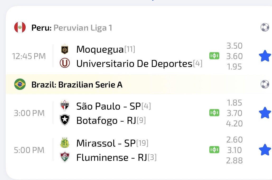 Hugpicks's tweet photo. Picks ⚽️

🇵🇪 UCV Moquegua 🆚 Universitario de Deportes
BTTS Yes → -115 | 1.87

🇧🇷 São Paulo 🆚 Botafogo 
BTTS Yes → -123 | 1.81

🇧🇷 Mirassol 🆚 Fluminense
BTTS Yes → -119 | 1.84

GL today 

#BettingPicks #BTTS #FootballBetting #SoccerTips https://t.co/RdIFOTAHJ6