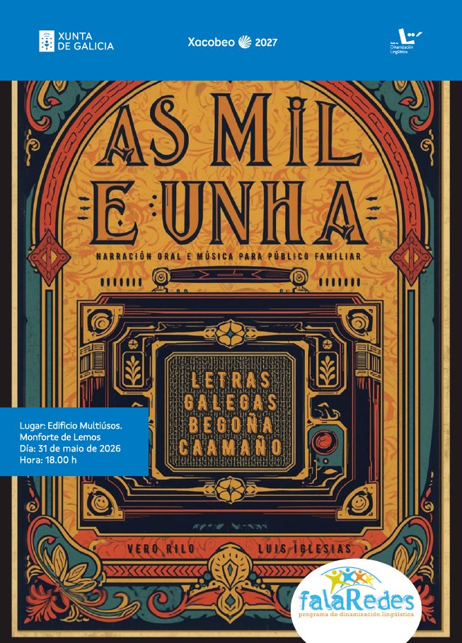 Falaredes's tweet photo. 🎭🎶 Conectamos en directo coa Circe de #BegoñaCaamaño... ‘As mil e unha’  #FalaRedes

🗓️ 31/05 | 18:00 h
📍  Edificio Multiúsos | Monforte de Lemos

ℹ https://t.co/lhXJfl2qtC https://t.co/JsqbUxRqNY