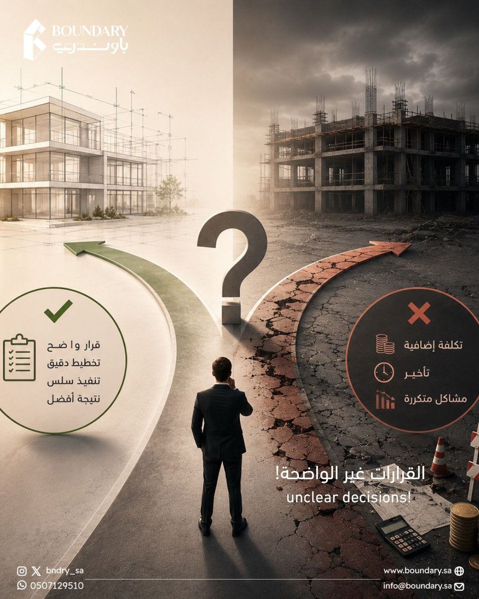 bndry_sa's tweet photo. كل قرار غير واضح في البداية قد يتحول لاحقاً إلى تكلفة إضافية أو تأخير.
Every unclear decision at the beginning may later turn into extra cost or delays.

#باوندري #حدود_تتحدث 
#تشطيب #إدارة_المشاريع https://t.co/siB8N9WtLY