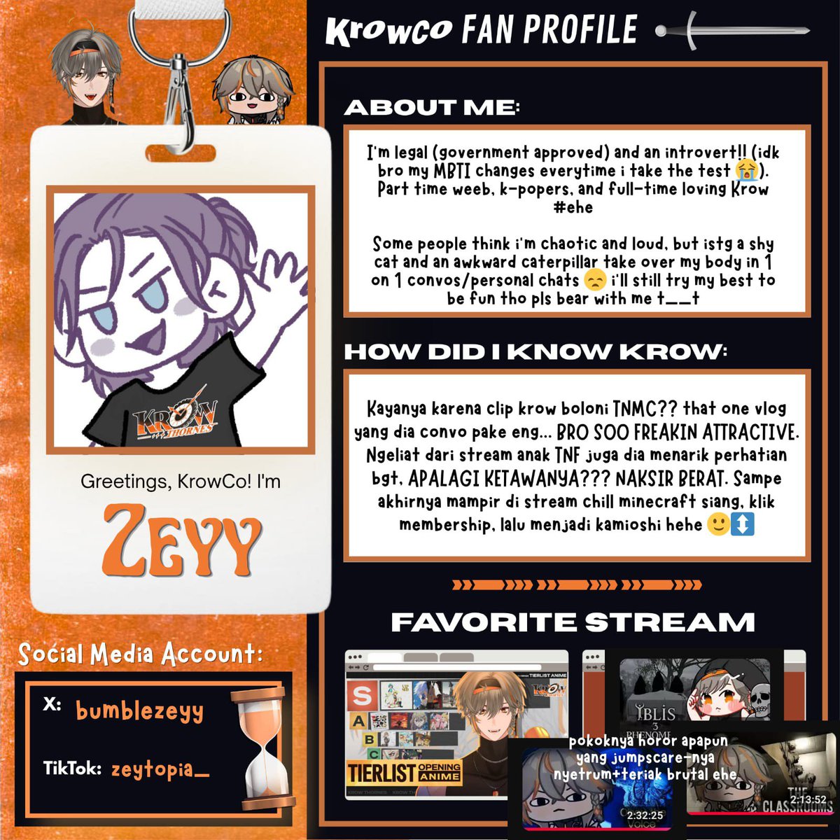 bumblezeyy's tweet photo. Here's my #KROWCO fanprofile as an attempt to find moots who don't mind a chaotic acc with lots of rts 🙂‍↕️

Note: akunku ngga vtuber only bcs i love hyping random stuff too (animanga, kpop, semuamuanya yang ada di bumi) ✌🏻 https://t.co/FCrAkntbCX