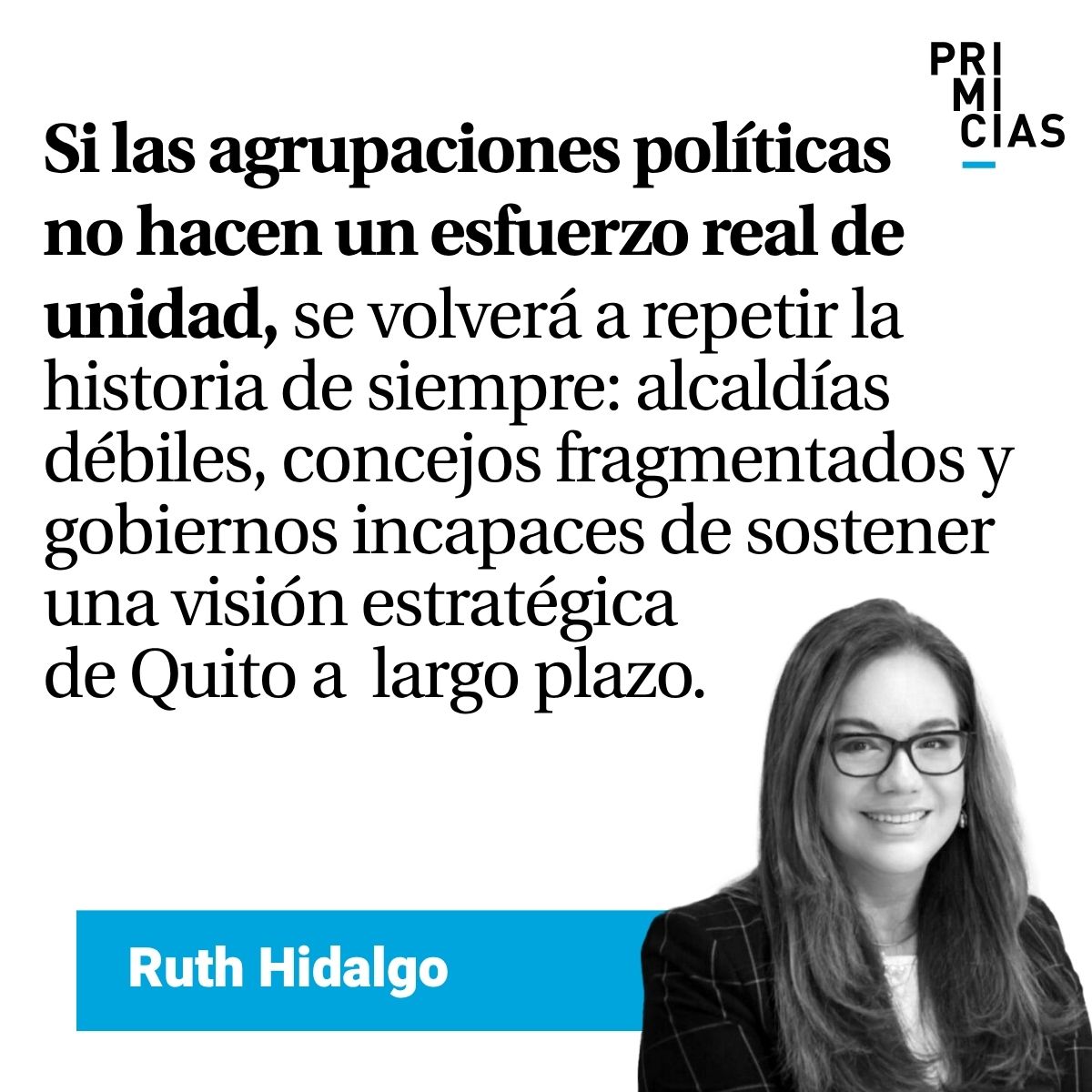 Primicias's tweet photo. ‘Solo la unidad puede salvar a Quito’. Lea la columna de Ruth Hidalgo (@RhidalgoPC). https://t.co/Q0gzoMqUvH https://t.co/jMgp2tqiYR