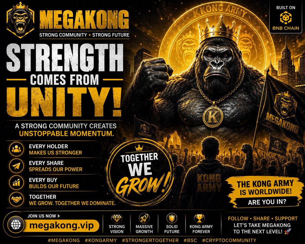 megakongnetwork's tweet photo. 🦍 Strength comes from UNITY.

Every holder.
Every share.
Every supporter.
Builds the MegaKong empire stronger every single day. 🚀
💎 Together we grow.
🔥 Together we dominate.
🌍 The Kong Army is worldwide.Are you in? 👀

🌐 https://t.co/ZYFB30PRKW
#MegaKong #KongArmy #BSC # https://t.co/iwHrabjf8L