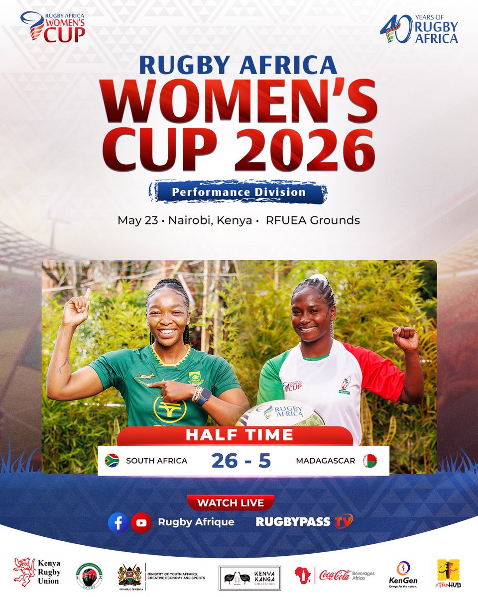 Image for the Tweet beginning: Half-time at the Rugby Africa