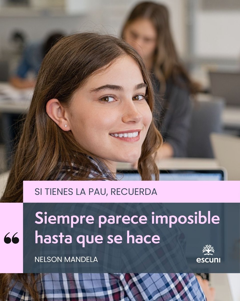 escuni's tweet photo. 😅Sabemos que tienes la PAU... y entendemos lo complicada que parece. Pero recuerda que tu esfuerzo no ha sido en vano y que, como decía Nelson Mandela: 𝑺𝒊𝒆𝒎𝒑𝒓𝒆 𝒑𝒂𝒓𝒆𝒄𝒆 𝒊𝒎𝒑𝒐𝒔𝒊𝒃𝒍𝒆 𝒉𝒂𝒔𝒕𝒂 𝒒𝒖𝒆 𝒔𝒆 𝒉𝒂𝒄𝒆
💪¡Mucho ánimo y mucha suerte!🤩
#SomosEducación https://t.co/aRdRPXD5wl