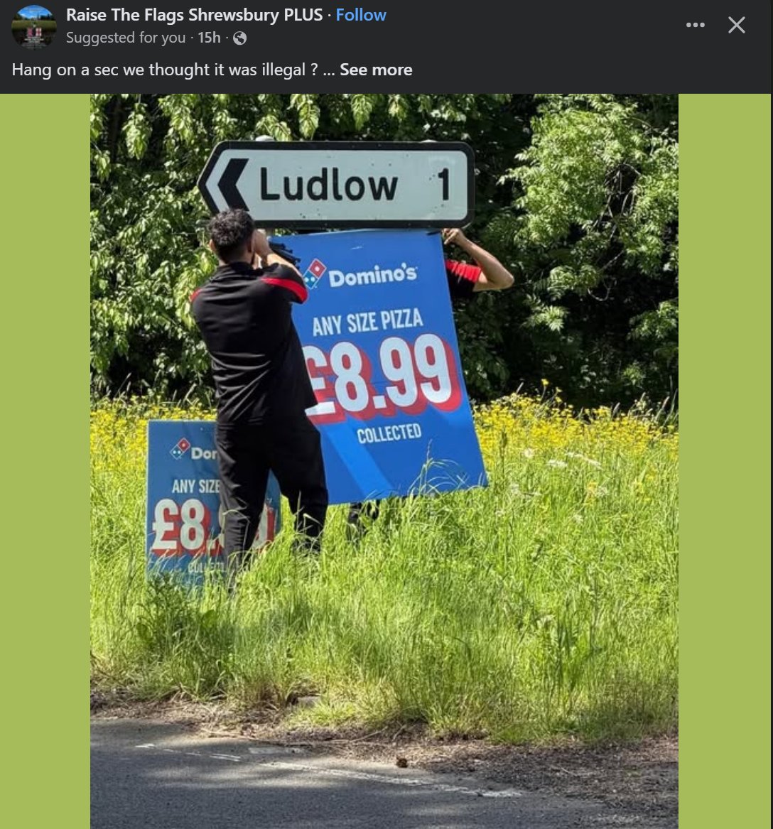 MittensOff's tweet photo. These signs are unsightly and should be removed (they were). But trying to equate poor local marketing with the hijacking of our nations flags, and to intimidate communities is on another level. Not aware of Domino's ever crossing that line. #LowertheFlags https://t.co/4VnjbkGNF9