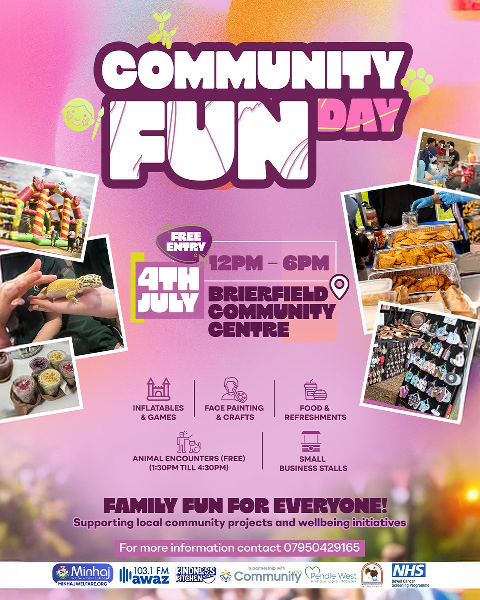 minhajwelfare's tweet photo. π Join us for Community Fun Day at Brierfield Community Centre on 4th July!
π Games, crafts, food, stalls & FREE animal encounters for the whole family.
π 12 PM β 6 PM | ποΈ Free Entry
π https://t.co/EdkMxFqScB
#MWF #CommunityFunDay #BrierfieldCommunityCentre #Nelson https://t.co/E4SAIzVYJq