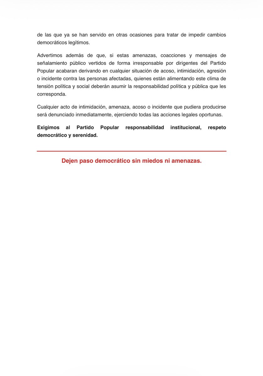 MCCartagena_ct's tweet photo. ❌‼️ Basta ya ‼️❌  

Exigimos al Partido Popular responsabilidad institucional y respeto democrático. 

Sin miedos ni amenazas ni más señalamientos. https://t.co/DV4aUtZRrL