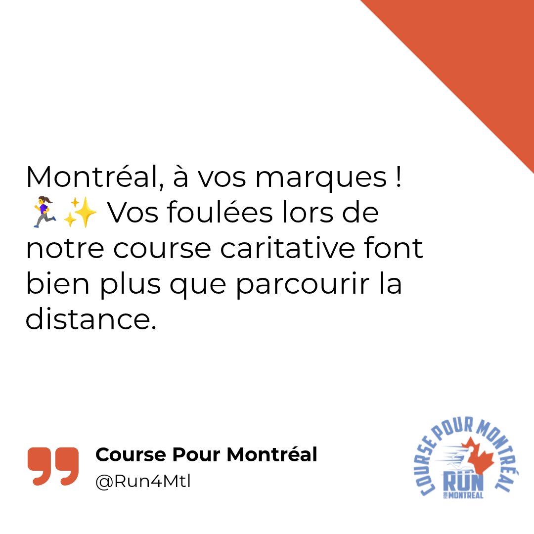 run4mtl's tweet photo. Quand vous lacez vos chaussures pour une course caritative, vos pas créent des ondes d'impact qui se propagent bien au-delà de la ligne d'arrivée. 🏃‍♀️💗 Chaque dollar amassé lors d'événements comme notre Course pour Montréal aide à financer des programmes communautaires https://t.co/i356xEMbU5