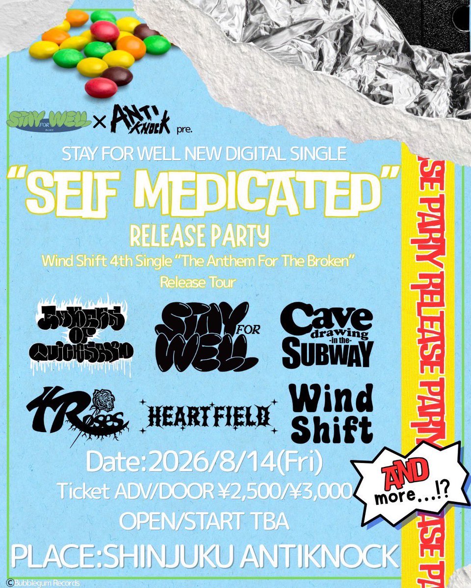 windshift_jp's tweet photo. 🌪️New Schedule🌪️

2026/8/14(Fri.) at 新宿ANTIKNOCK

STAY FOR WELL &amp; ANTIKNOCK presents
【STAY FOR WELL"SELFMEDICATED"Release Party】

OPEN/START TBA
ADV¥2,500/DOOR¥3,000(+1D¥600)

w/
STAY FOR WELL
Cavedrawing in the Subway(宇都宮)
4 Roses
Embers of Quicksand
Heartfield
andmore... https://t.co/mJaubcoAZO