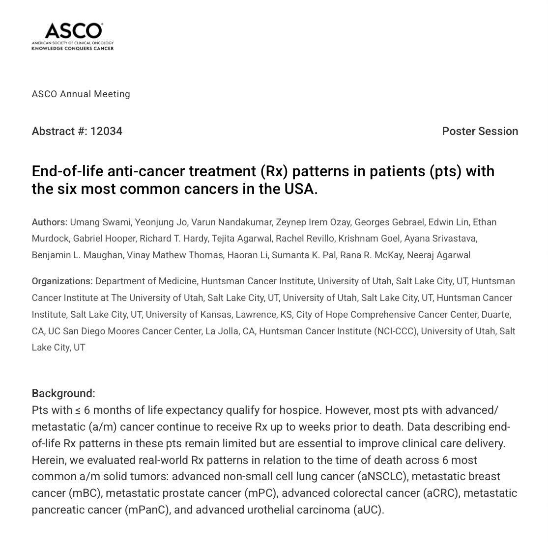 crisbergerot's tweet photo. How close to the EOL are patients still receiving anti-cancer treatment?#ASCO26 @umangtalking
Real-world treatment patterns across 6 common cancers &amp; the implications for patient-centered care, palliative care integration, &amp; quality of care delivery @ASCO

https://t.co/x7WeowDCfi https://t.co/QmSJTb7i1P