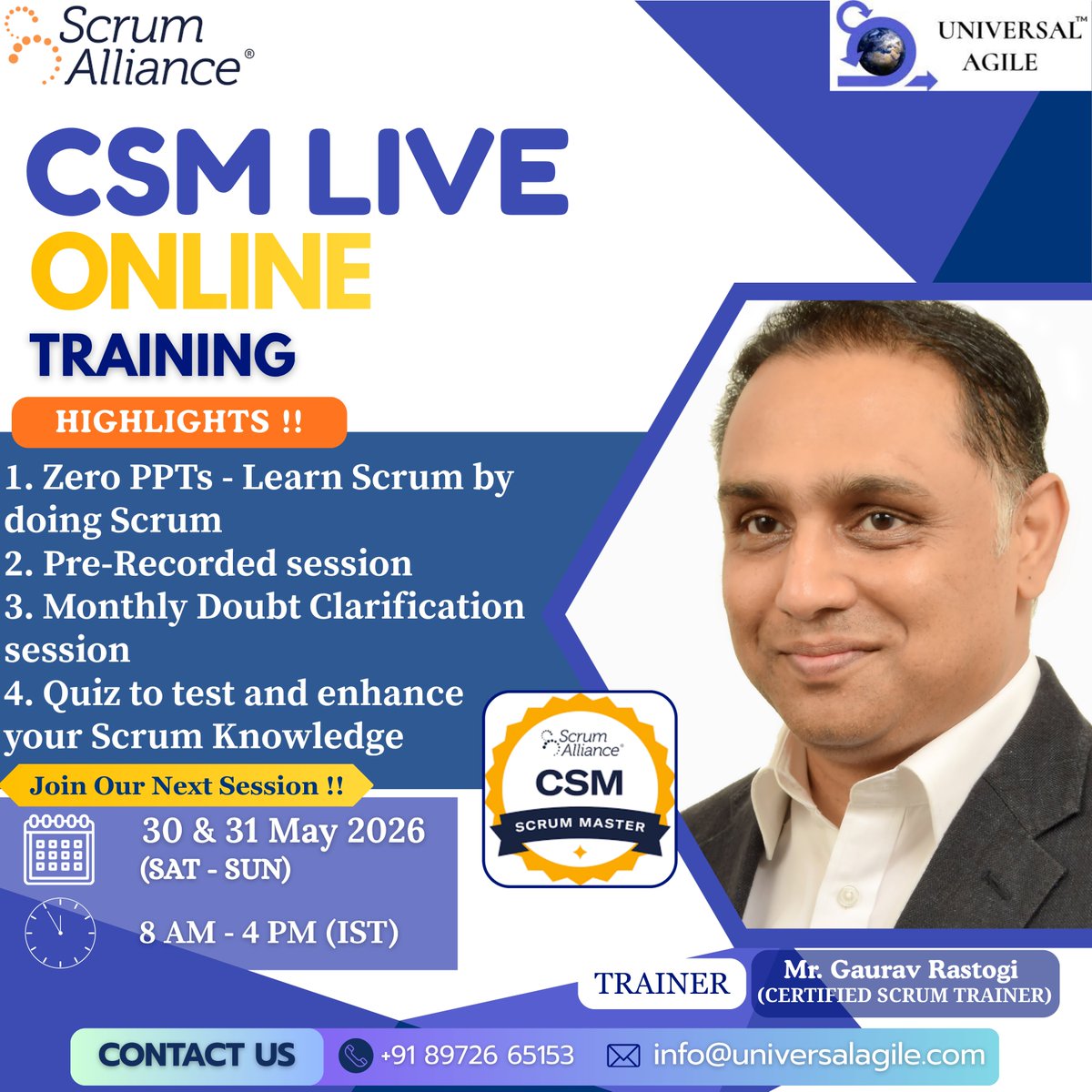 UniversalAgile's tweet photo. Join Certified #ScrumMaster Training &amp; Certification Program on 30-31 May
Call at 8972665153
#UniversalAgile #Agile #Scrum #certifiedscrummaster #scrumalliance #softwareengineer #softwaredeveloper #projectmanagement #productmanagement #businessanalyst #scrummastercertification https://t.co/9KHCKezXA7