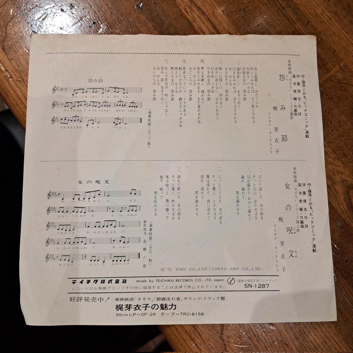 本日のひみつきち入り口のレコードジャケットはこちらです。梶・芽衣子