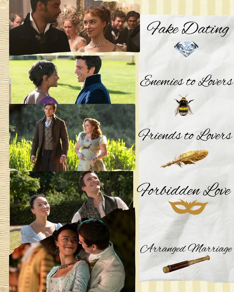 btonlovee's tweet photo. Bridgerton Couples and their book tropes🩵 https://t.co/oYrv1PBQEn