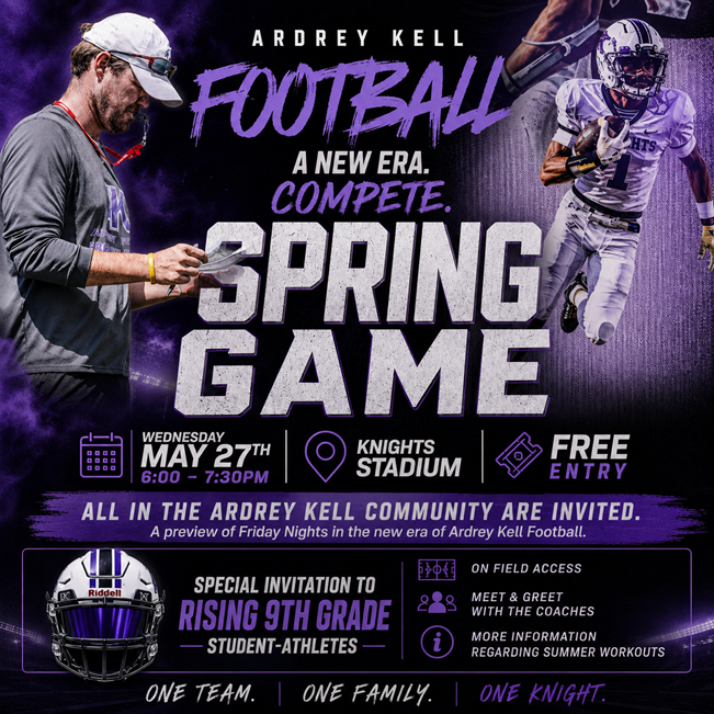 AKHS_Football's tweet photo. Ardrey Kell Football’s Spring Game will be Wednesday, May 27th at 6PM.

Free to the community and a special invitation to rising 9th grade student-athletes. Meet coaches, special access, and more info on our summer program.
@charlottepreps @pepman704 @ChrisHughesCP @AKSportsInfo https://t.co/BQyVgAELV3
