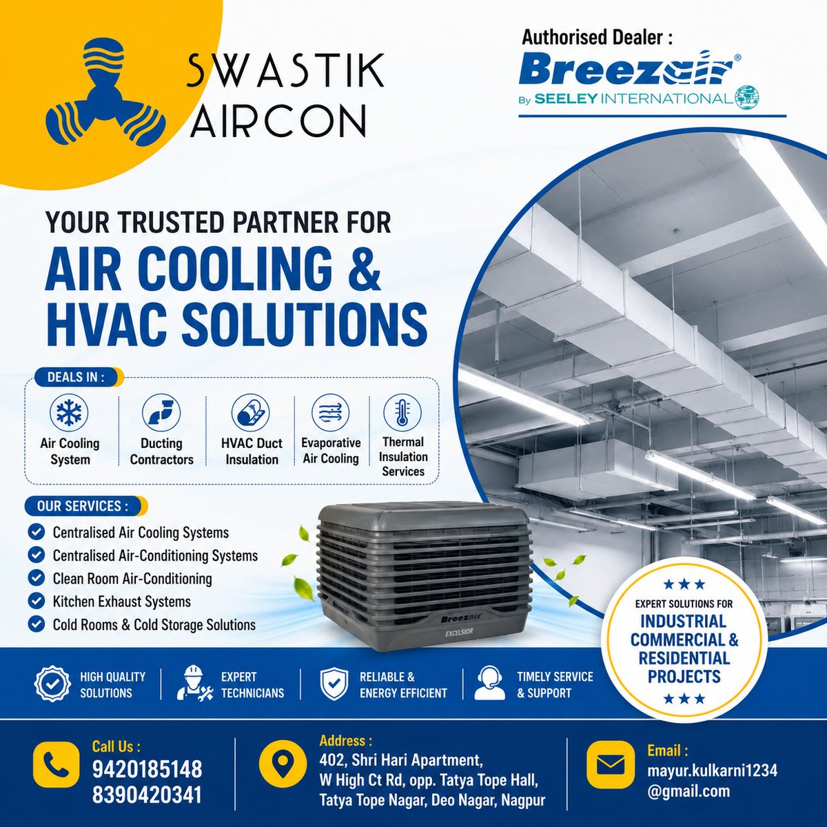 vidarbhads's tweet photo. ❄️ Looking for reliable Air Cooling &amp; HVAC Solutions in Nagpur?
Swastik Aircon is your trusted partner for advanced Air Cooling Systems, Ducting Contracts, HVAC Duct Insulation, Evaporative Air Cooling &amp; Thermal Insulation Services in Nagpur.
📞 Call Now: 9420185148 / 8390420341 https://t.co/LPUZuf3OXc