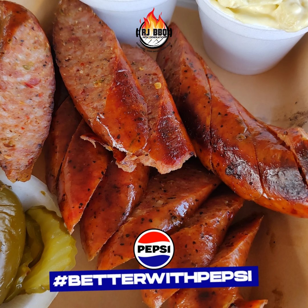 RJBBQTX's tweet photo. Sliced, smoky, and sizzling with flavor. 🔥 Our sausage is a must-try—especially when it’s paired with your favorite sides and a Pepsi on the side.

https://t.co/QqZAlNjxNo https://t.co/A7QkTop1FV