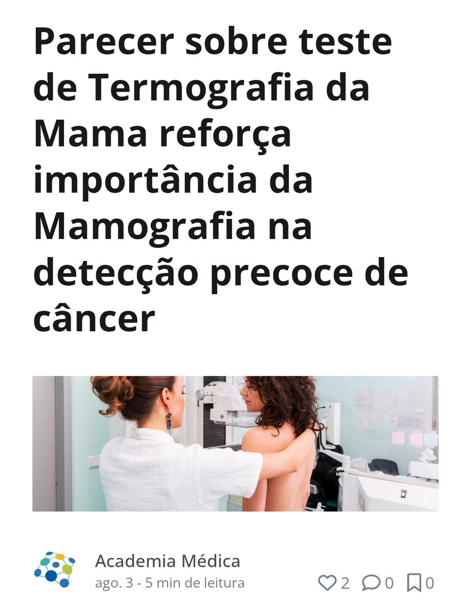 fabaovereador's tweet photo. A Comissão Nacional de Mamografia divulgou um parecer sobre a Termografia da Mama.
O órgão reforça que o exame não substitui a mamografia na detecção do câncer de mama, apontada como o único método comprovadamente eficaz na percepção precoce da doença e na prevenção de mortes. https://t.co/LotiLVLNxY