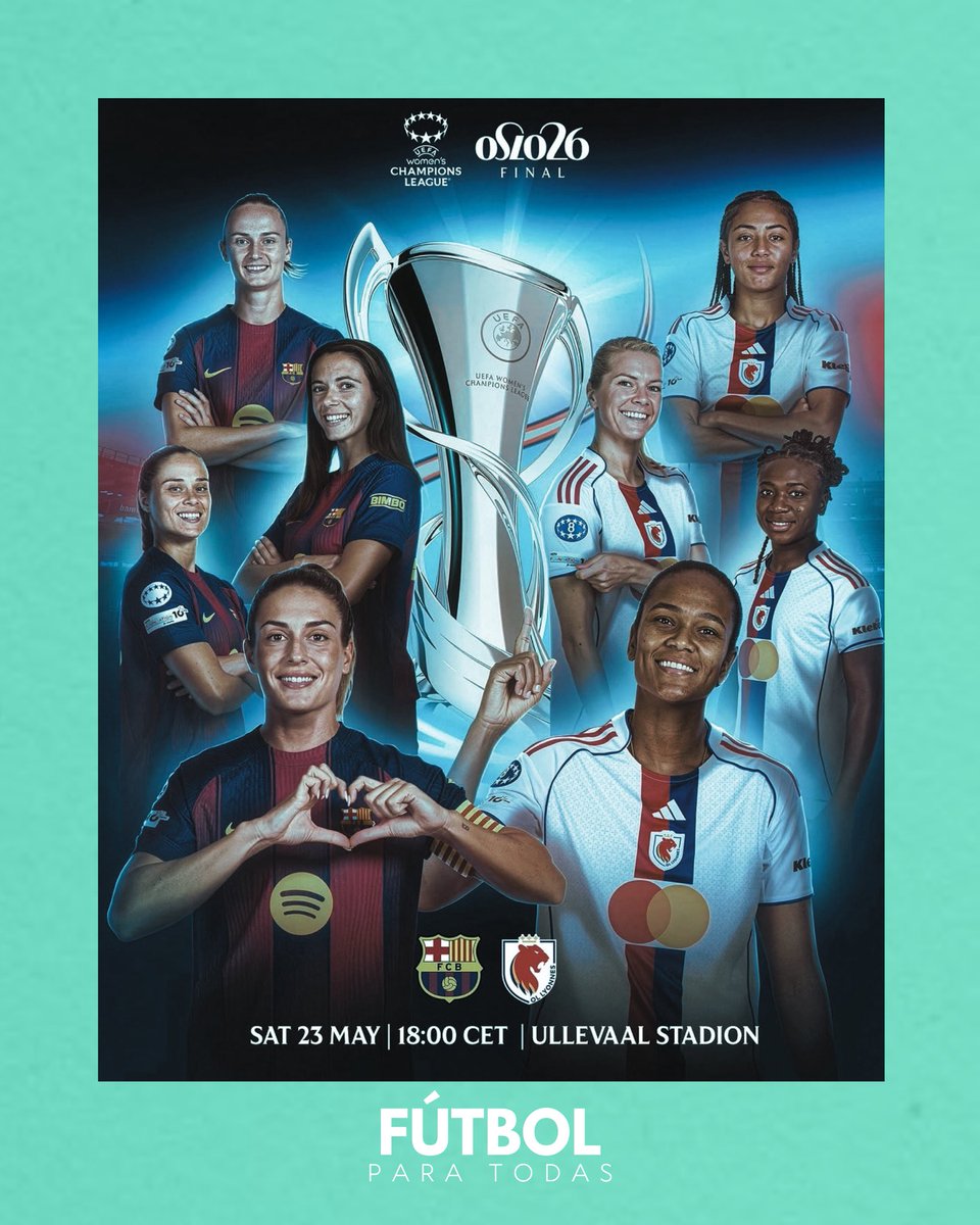 fptodas's tweet photo. Hoy es la gran final de la Champions League ⚽️🏆

Barcelona 🆚 Ol Lyonnes | ⏰ 11:00 am

Se enfrentan dos equipos históricos que ya han levantado el trofeo en algunas oportunidades. 

¿Quién se lleva el título hoy? https://t.co/wNH0WLVxSG