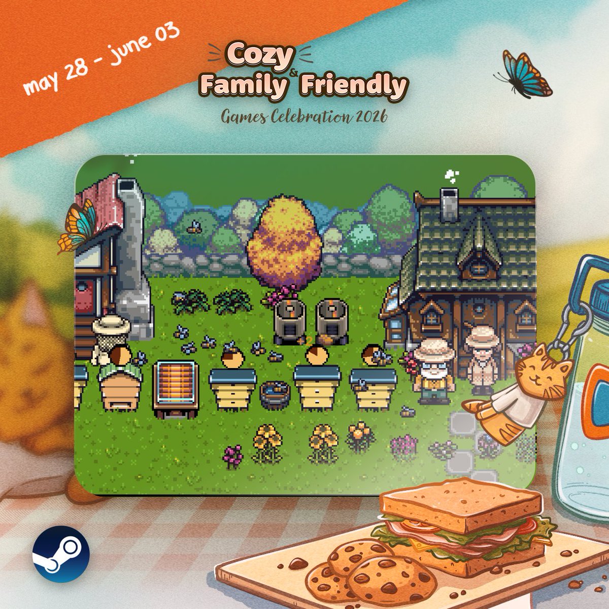 KickstartGames_'s tweet photo. We’re so happy to share that Grandpa’s Bee Haven has been selected to be part of this year’s Cozy & Family Friendly Games Celebration! 🐝🌻 This really means a lot to us. A beekeeping sim that sits at the bottom of your screen feels right at home in a celebration like this. Thank you! 🙇‍♂️ ❤️ @cozycelebration  #cozycelebrations #desktopcompanion #idlegame #incrementalgame #indiegame