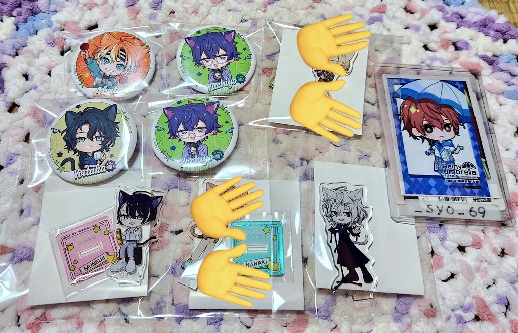 _syo_69's tweet photo. 【交換】まねきねこ エイトリ
缶バッジ アクスタ

譲➡あく太、也千代2、夜鷹、宗氏、潜

求➡缶バ(添、凪)
アクスタ(可不可、凪)

横浜手渡しまたは郵送にて交換お願いいたします。 https://t.co/bwTElmUBp8