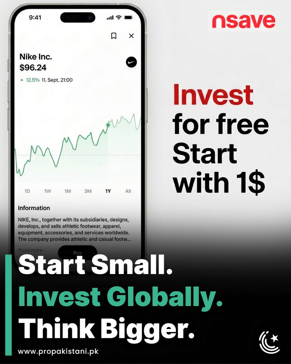ProPakistaniPK's tweet photo. Think investing needs thousands to start?

With @nsavecom, eligible users can access U.S. stocks &amp; ETFs starting from just $1 🌍 (Nsave￼)

📲 Download:
https://t.co/SnW0c9faZ5

#Investing #Fintech #nsave https://t.co/mX3EnmX1i2