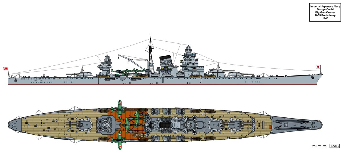 TZoli10's tweet photo. Design C-43-I Big Gun Cruiser

My drawing shows my interpretation of the recently found cruiser design labelled C-43-I

More info can be found here:
https://t.co/odKWHsvH0s https://t.co/hhpWojCPvD