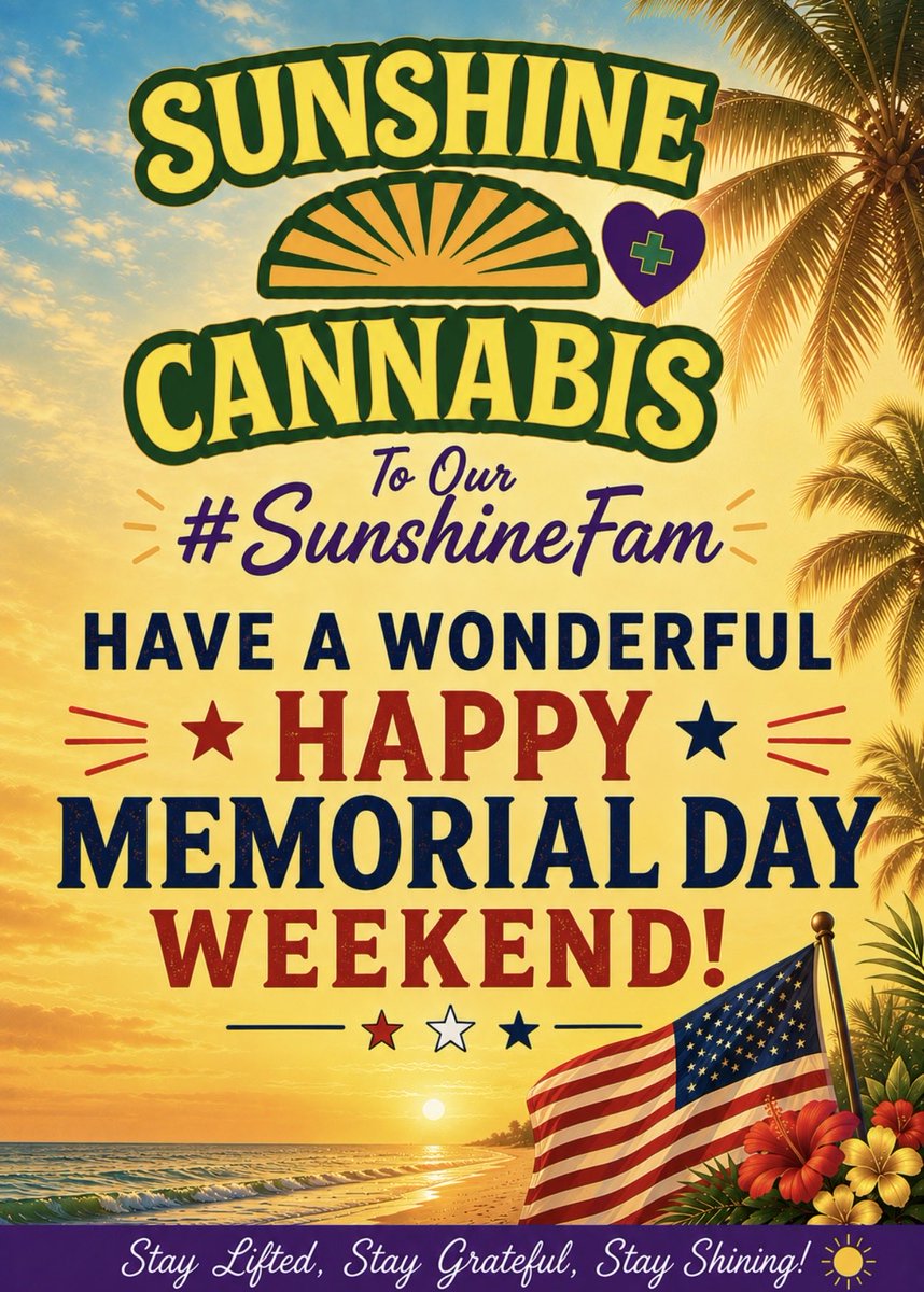 SunshineCannab2's tweet photo. Enjoy the freedom weekend #SunshineFam 🇺🇸🫡
Relax, with the best, fresh, and  your favorite #Florida brand #SunshineCannabis ☀️🙏🏼 Available now at your local @Trulieve dispensaries.💚🥇🙌🏻. Keep shining bright. 🔥 

Shop now🛒👁️👁️ https://t.co/70bZz4XHRl

#SunshineStateOfMind #Trulieve