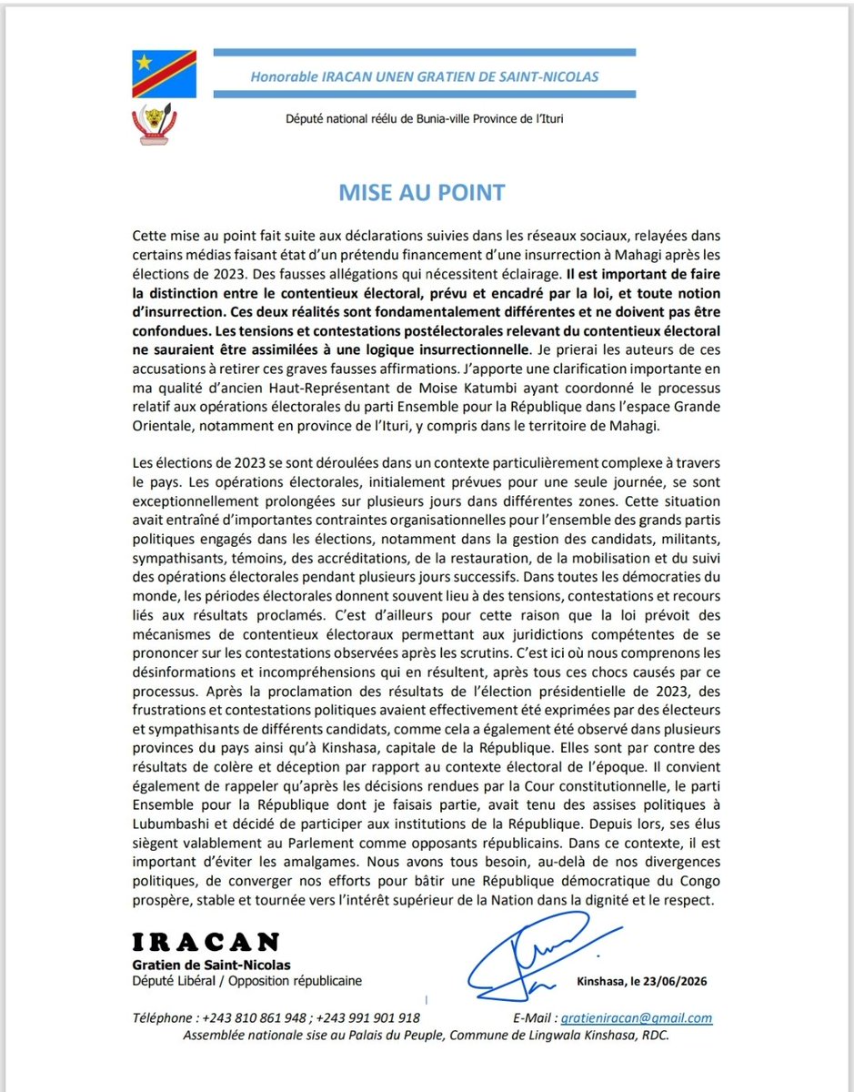 IRACAN Gratien de Saint-Nicolas tweet media