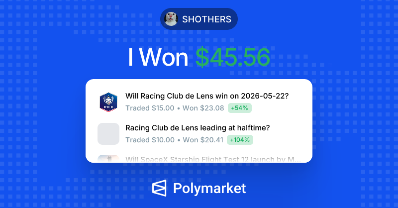 _shothers_'s tweet photo. I just won $45.56 at @Polymarket! 
 
Join me and put your money where your mouth is:
https://t.co/nFP7glfXw8 https://t.co/9LH3OVgECY