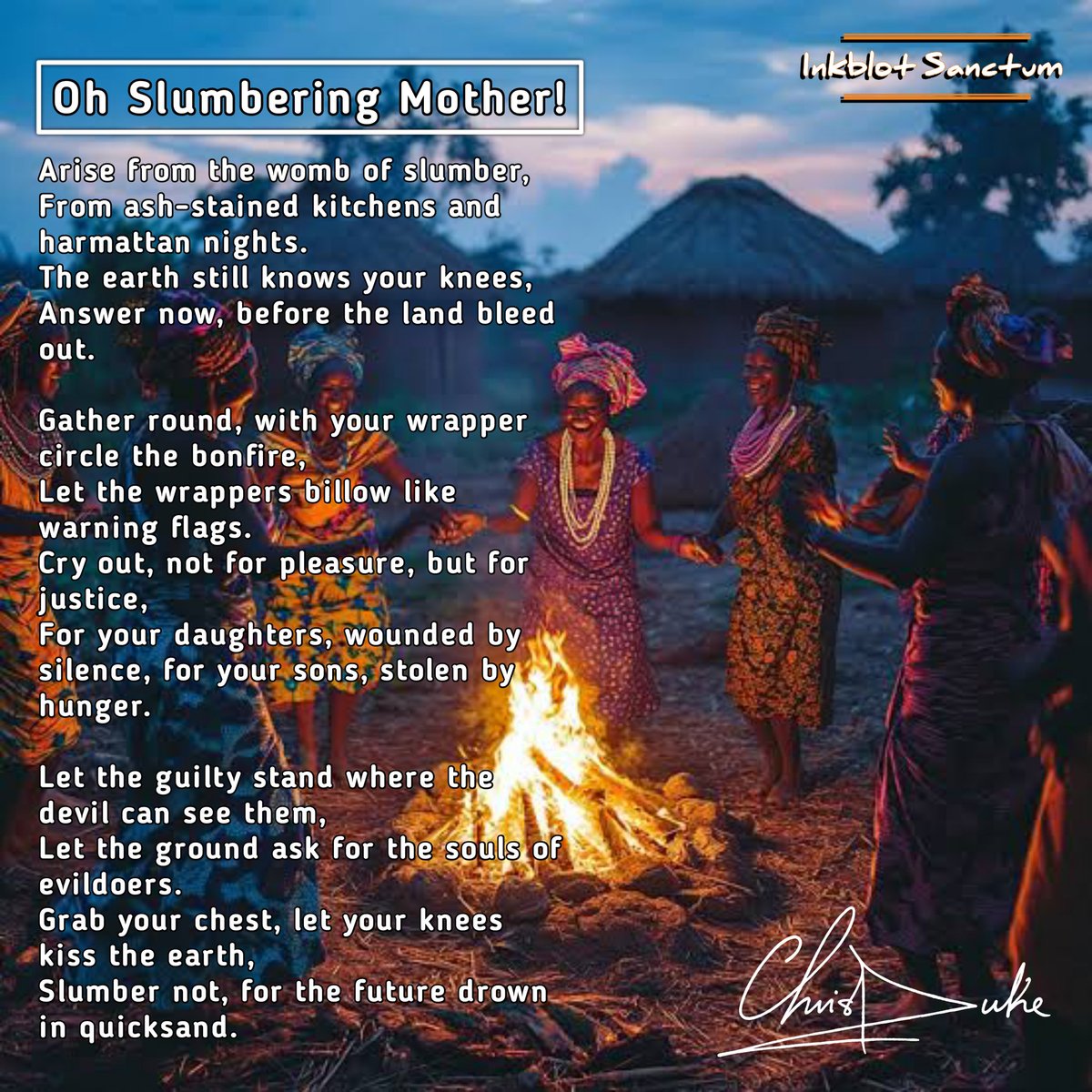 chrisduke97's tweet photo. ©ChrisDuke
#InkblotSanctum

Oh Slumbering Mother!

Some silence is not peace.
It is neglect.

When the earth starts bleeding…
it is already too late for comfort.

What are we refusing to wake up to?

#Poetry #SpokenWord #AfricanPoetry #Writing https://t.co/DOxpzqyEUs