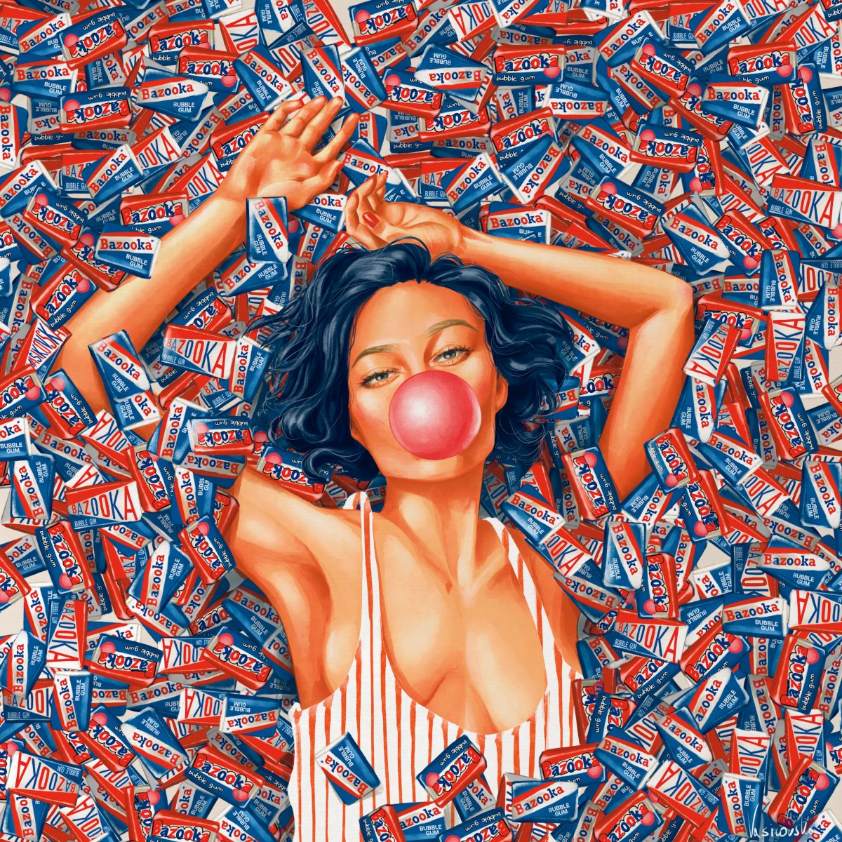 yianak1s's tweet photo. gm, One good act friends can do is to re-post a friends art... How I discover new artists.

At the same time... always should consider and keep your best art for sale at the very top to easily find.

You like Bazooka bubble gum? What makes a great artist? Versatility, imagination come to mind.  I had mentioned one day Bazooka bubble gum and b00m b00m Vasi created this beauty. Just look at Vasicovska's @_Vasicovska_ creation... a favorite one in my collection M 🥳🥰

Art credit: Vasicovska