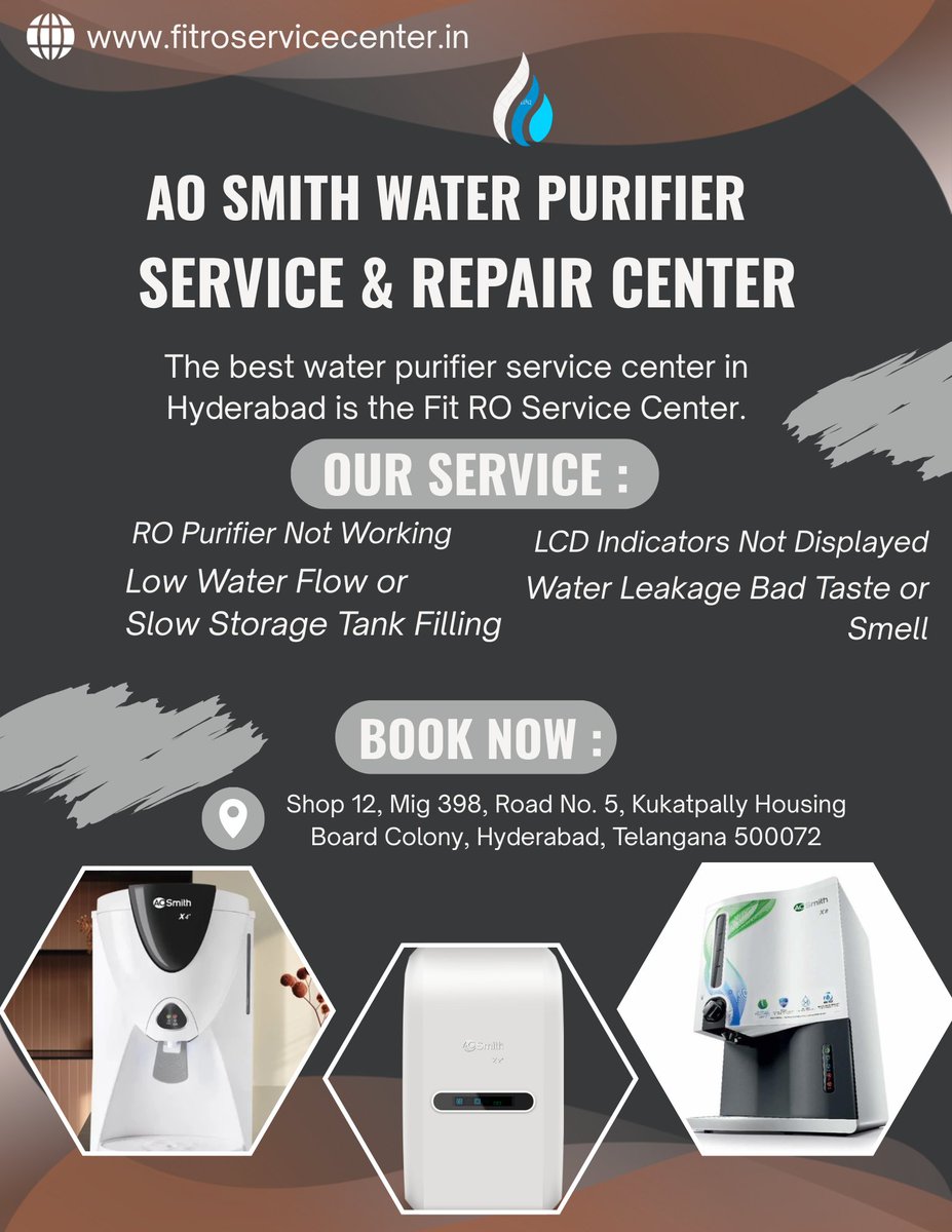 pureroindia8's tweet photo. AO Smith Water Purifier Service & Repair Center by Fit RO Service Center provides professional RO repair, maintenance, installation, and filter replacement services in Hyderabad.
🌐 Website: https://t.co/F0zbvofojY
#AOSmith #WaterPurifierService #HyderabadROService https://t.co/043fqbOL7V